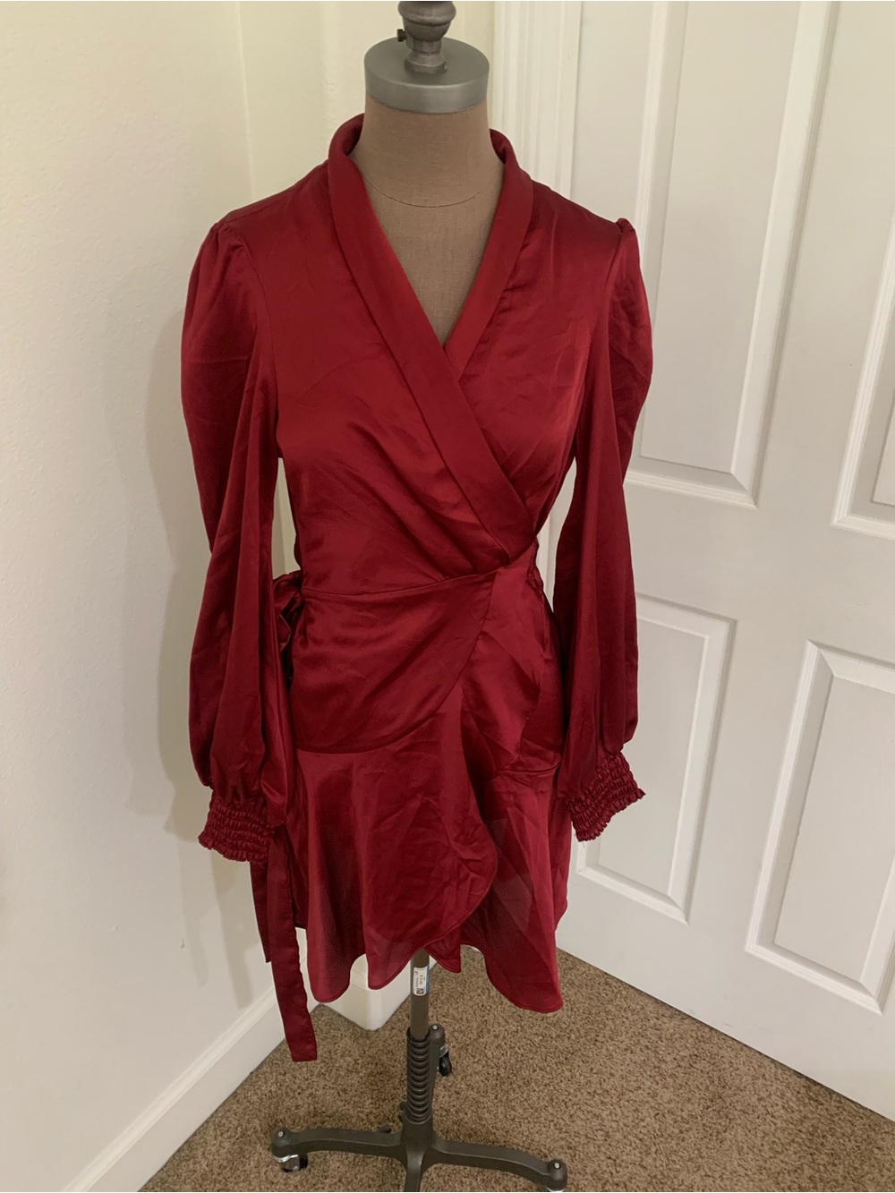 PrettyLittleThing Burgundy Wrap Long Sleeve Mini Dress